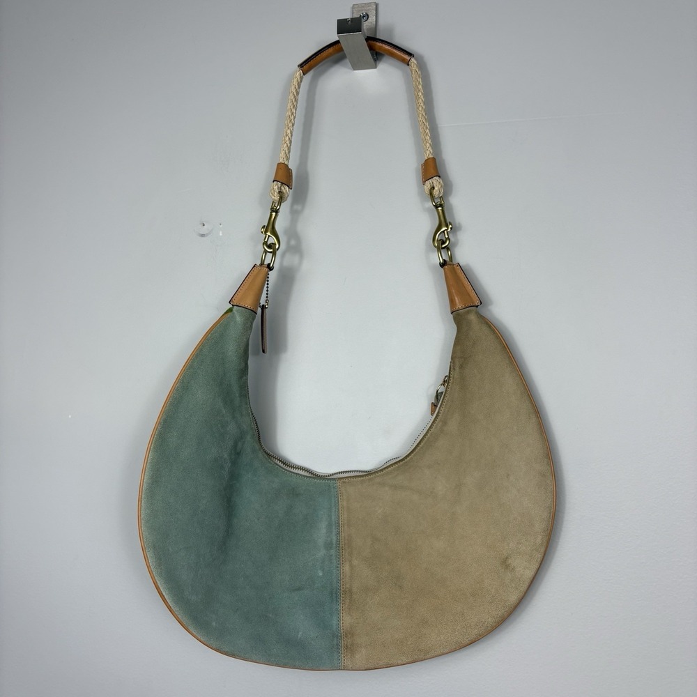 Vintage Coach Split Colorblock Suede Shoulder Bag Y2K Rare Tassel - Picture 10 of 16